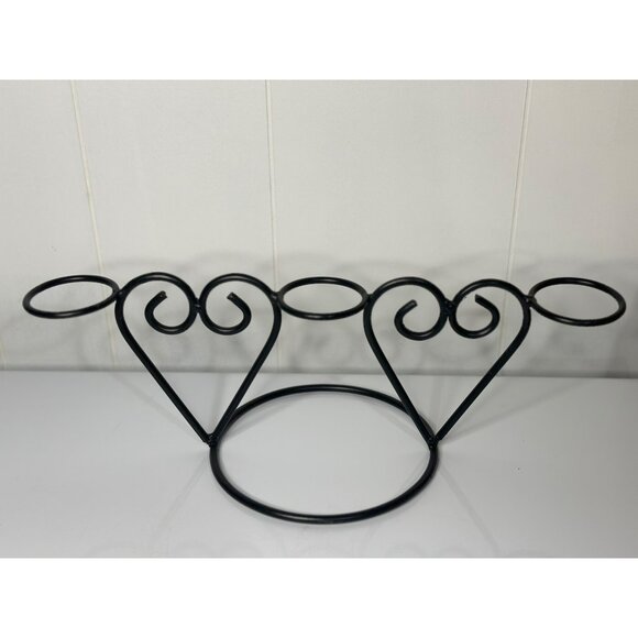Black Metal 3-Heart Votive Candle Holder Rack 15" Wrought Iron Scroll Decor - Picture 2 of 6